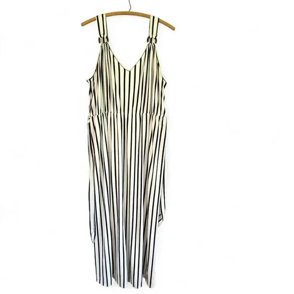 Vibe Sportswear 2X Womens Bue & White Striped Knit Maxi Dress Tie Belt - Picture 2 of 10